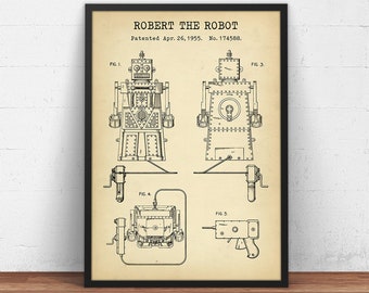 Robert the Robot Toy, Patent Print,  Vintage Toy, Robot Art, Toy Room, Retro Toys, Nursery Decor, Man Cave Wall Art, Gifts
