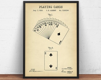 Playing Cards Patent Print,  Poker Gifts, Game Art, Poker Print, Casino Poster Print, Man Cave Decor, Bar Wall Art
