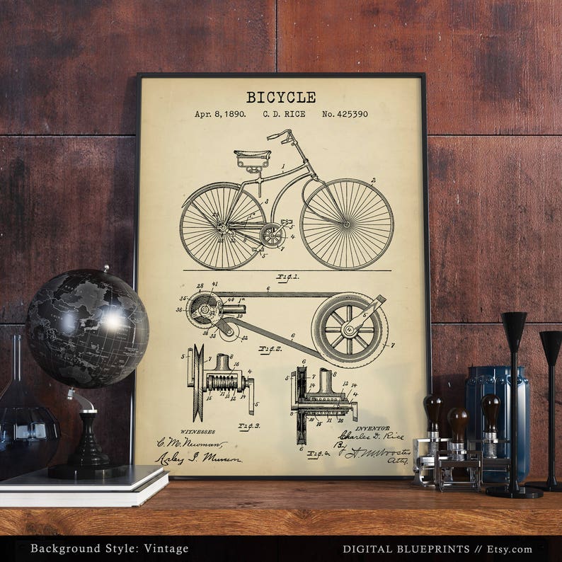 Bicycle Patent Print, Vintage Bike Poster Print, Bicycle Wall Art, Retro Bicycle Print, Bike Blueprint, Bicycle Decor image 4
