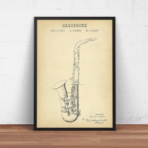 Saxofon Patent Druck, Musikzimmer Dekor, Band Art, Geschenk für Jazzmusiker, Sax Patent, Sax Kunst, Jazz, Musiklehrer Geschenk
