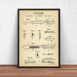 Scalpel Patent Print - Hospital Decor - Doctor Office Wall Art - Emergency Room - Surgery Decor - Surgeon Gift Idea Surgical Knife Blueprint