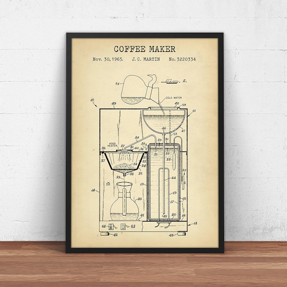Coffee Machine Blueprint Art Coffee Patent Prints Vintage Etsy