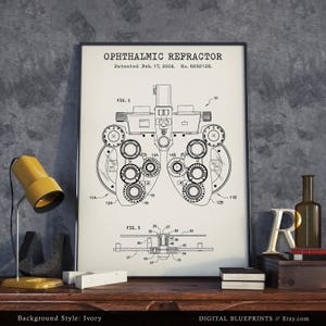 Ophthalmic Refractor Patent Print, Optometry Poster Print, Phoropter Art, Ophthalmology, Eye Clinic Decor, Optometrist Gift, Optician image 2