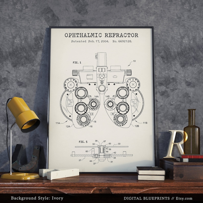 Ophthalmic Refractor Patent Print, Optometry Poster Print, Phoropter Art, Ophthalmology, Eye Clinic Decor, Optometrist Gift, Optician image 2