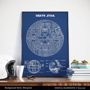 Death Star Blueprint Art, Star Wars Poster Print, Schematic Diagram, Star Wars Movie Decor,  Illustration Wall Art