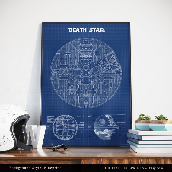 Death Star Blueprint Art Star Wars Poster Printable Schematic Diagram Star Wars Movie Decor Digital Download Illustration Wall Art