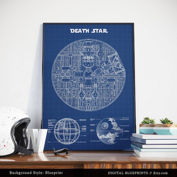 Death Star Blueprint Art Star Wars Poster Printable Schematic Diagram Star Wars Movie Decor Digital Download Illustration Wall Art