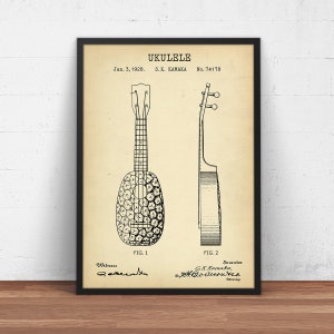Ukulele Patent Print,  SK Kamaka Pineapple Ukulele Blueprint, Country Music, Guitar Patents, Wall Art, Hawaiian Music Decor, Guitarist Gifts