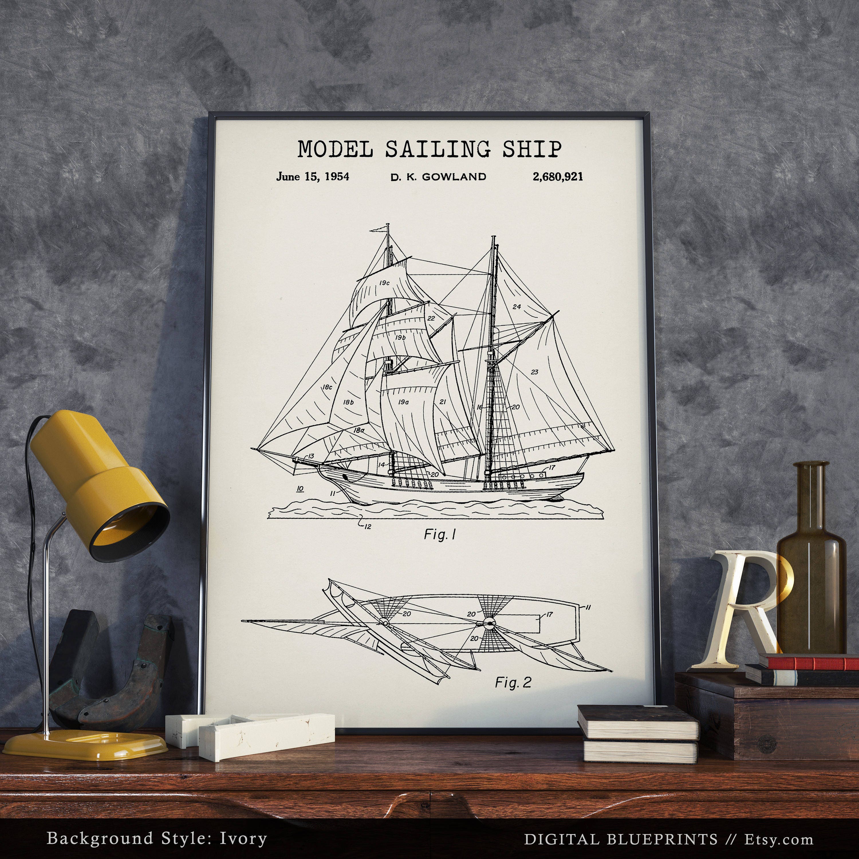 Model Sailing Ship Patent Print, Nautical Decor, Ship Blueprint ...