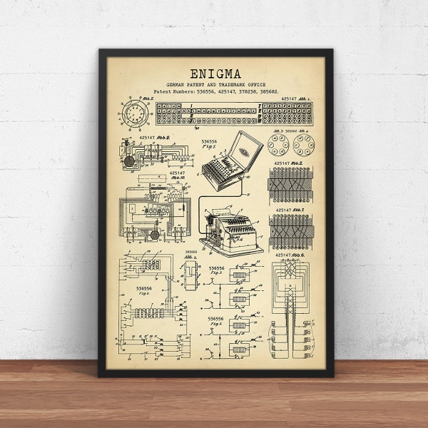 Enigma Cipher Machine Patent Print, Cryptography, Cypher Machine Blueprint, German Enigma Decor, Computer Nerd Gifts, Encryption Wall Art