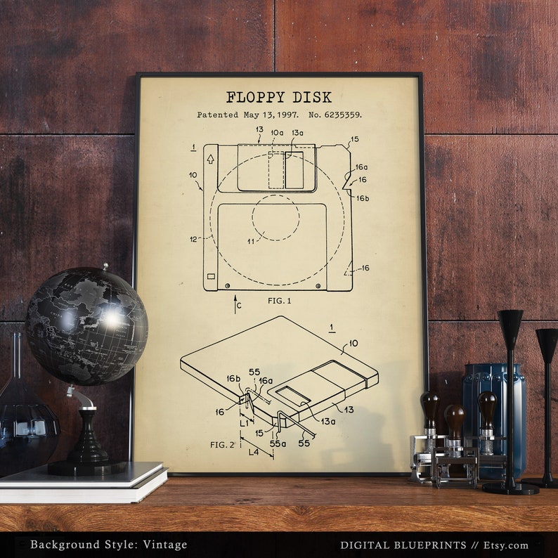 Floppy Disk Patent Print, Floppy Blueprint, Computer Decor, Technology Art, Retro Prints, Tech Gifts, Office Wall Art, IT image 4