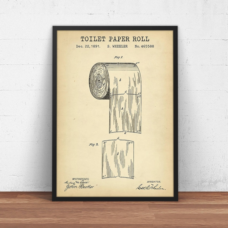 Toilet Paper Patent Print Bathroom Decor Blueprint Art Etsy