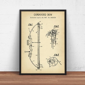 Compound Bow Patent Print, Bow and Arrow, Vintage Poster, Gift For Archer, Archery Wall Art, Man Cave Art, Hunting Decor, Shooting, Hunter