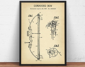 Bogen Patent Druck, Pfeil und Bogen, Vintage Poster, Geschenk für Bogenschütze, Bogenschießen Wandkunst, Manneshöhle Kunst, Jagd Dekor, Schießen, Jäger