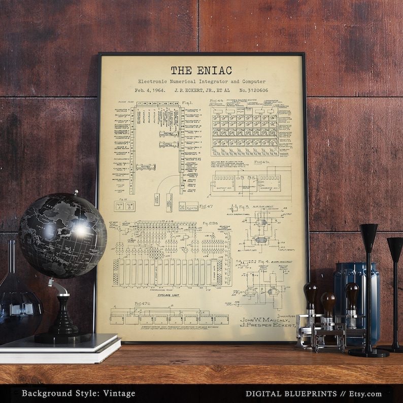 ENIAC First Programmable Computer Patent Print, Technology Art, Geek ...