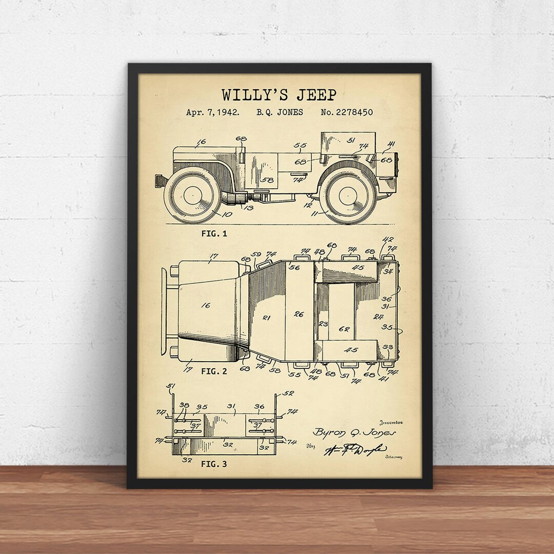Vintage Jeep Willys Car Photography Print - Industrial Office Decor Gifts For Men - Not Framed (8x10 Print With 11x14 Mat