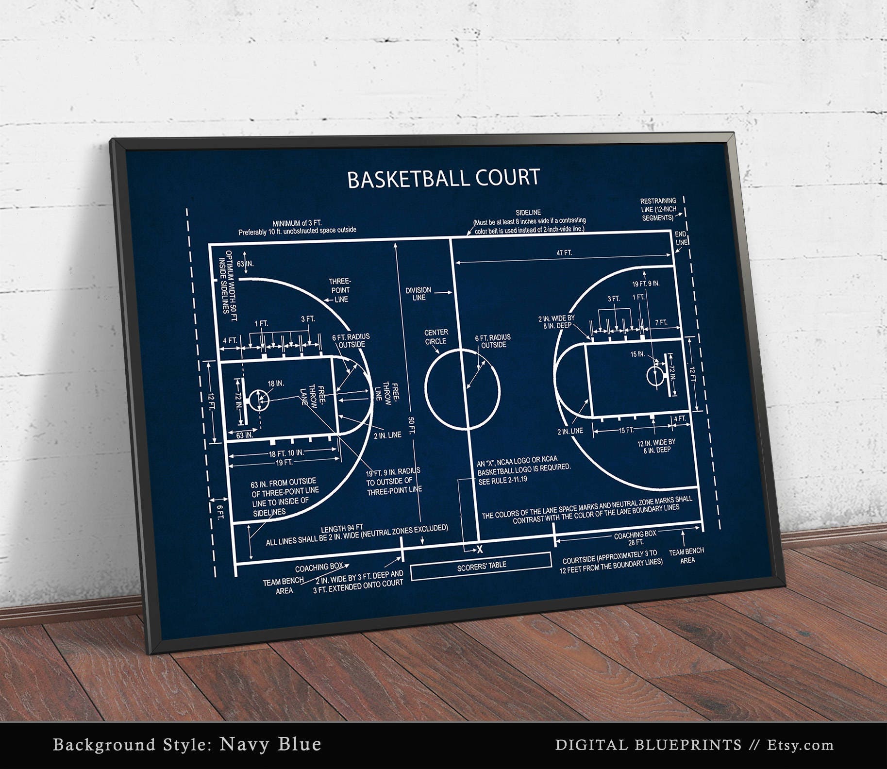 Basketball Court Blueprint Art Digital Download Basketball | Etsy