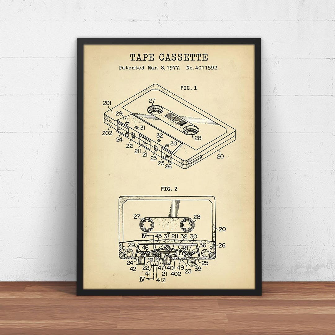 Tape Cassette Patent Print Art, Music Wall Art, Media Room Decor, Home