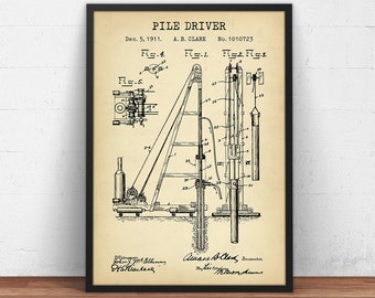 Pile Driver Patent Print Construction Machine Blueprint - Etsy Canada