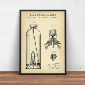 Fire Extinguisher Patent Print, Firefighter Gifts, Vintage Fire Extinguisher Wall Art, Fireman Gift, Fire House Decor, Man Cave Wall Art