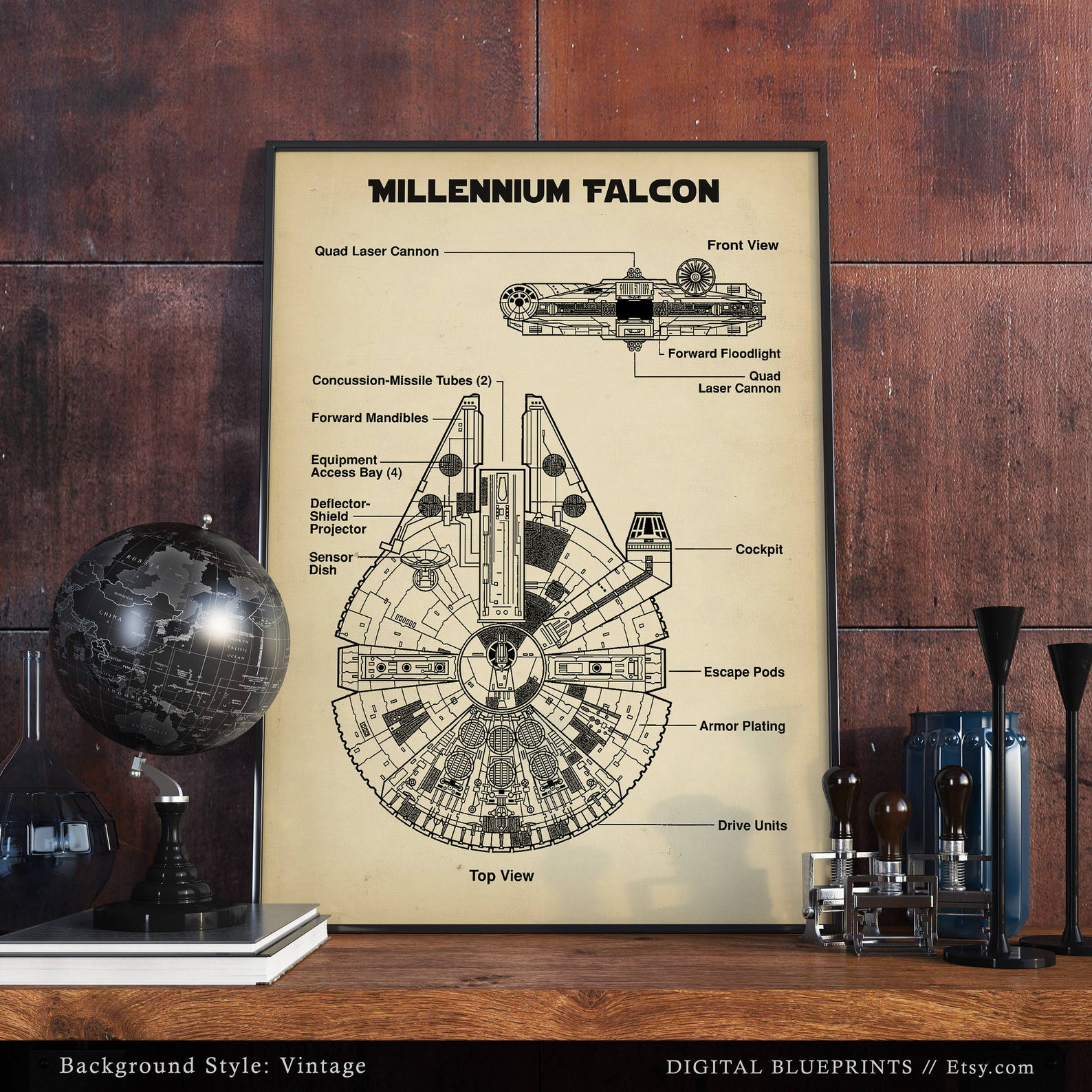 Star Wars Print Millennium Falcon Blueprint Art Star Wars - Etsy
