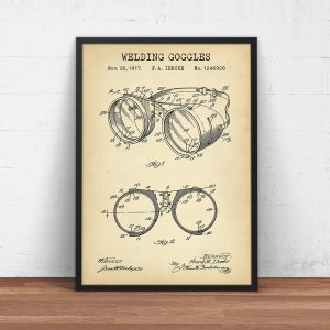 Welding Goggles Patent Print,  Welding Poster Print, Steampunk Art, Contractor Gifts, Mechanic Prints Garage Wall Decor