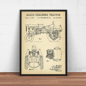 Stampa del brevetto del trattore Allis-Chalmers, progetto del trattore, arredamento della fattoria, arte della parete della fattoria, poster rustico, idea regalo dell&#39;agricoltore