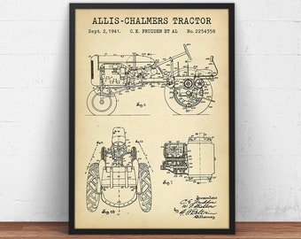 Allis-Chalmers Tractor Patent Print,  Tractor Blueprint, Farmhouse Decor, Farm Wall Art, Rustic Poster, Farmer Gift Idea