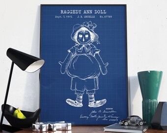 Raggedy Ann Doll Patent, Vintage Doll Blueprint, Kids Room Decor