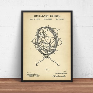 Armillary Sphere Patent Print,  Spherical Astrolabe, Armilla Decor, Armil Wall Art, Celestial Astronomy, Science Poster