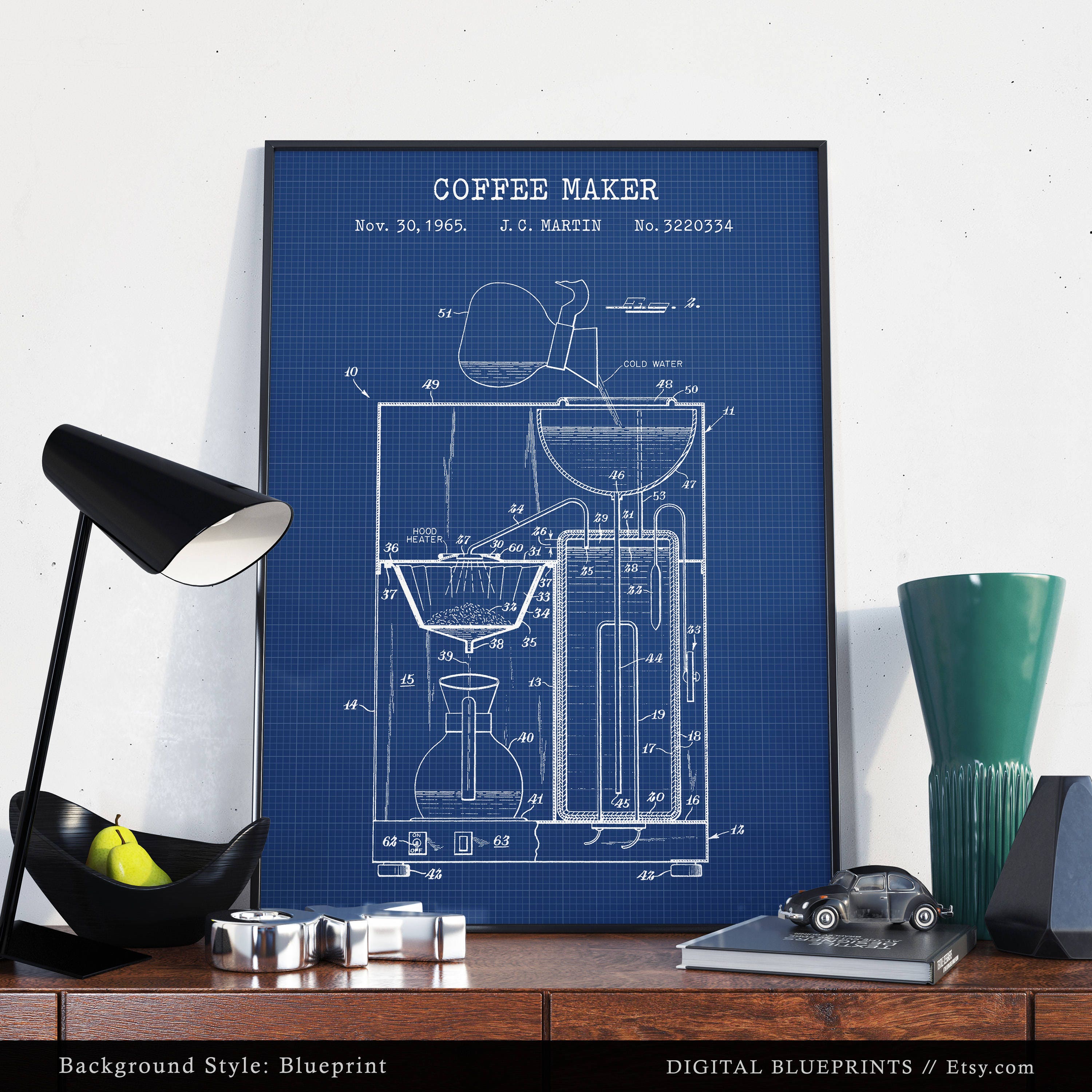 Coffee Machine Blueprint Art Digital Download Coffee Patent Etsy