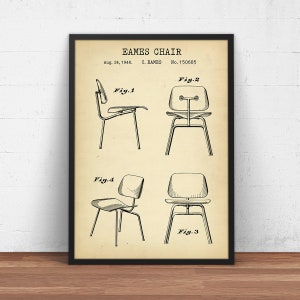 Eames Chair Patent Poster, Modern Art, Eames Chair Design Blueprint, Living Room Wall Art, Vintage Chair, Office Decor, Retro Furniture