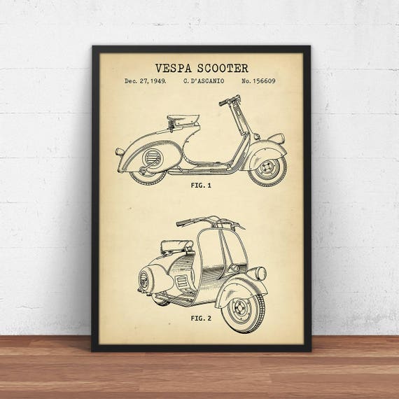 Vespa Scooter 1949 Print Vespa 125cc Scooter - Etsy