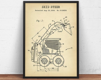 Skid Steer Patent Print,  Earth Mover Artwork, Construction Nursery Prints, Kids Room Decor, Baby Boy Gifts, Civil Engineer