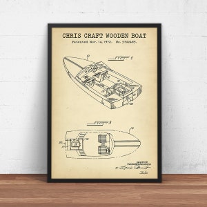 Chris Craft Boat Art, Boat Blueprint Art,  Chris Craft Boat Patent Print, Poster Print, Boating Gifts, Wall Art Decor
