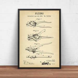 Vintage Pliers Patent Print, Pomysł na prezent dla mechanika, Wynalazek szczypiec, Narzędzia samochodowe, Prezenty dla hydraulika, Dekoracja ścienna dla majsterkowiczów