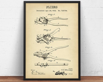 Vintage Tangen Patent Print, Monteur Cadeau Idee, Tangen Uitvinding, Auto Gereedschap, Loodgieter Geschenken Klusjesman Wall Art Decor