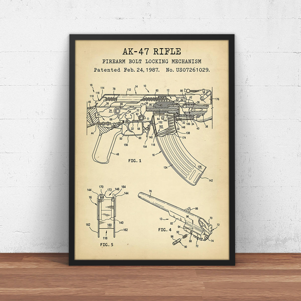 AK-47 Rifle Bolt Lock 1987 Patent Print,  AK47 Blueprint Art, Gun Gifts, AK 47 Poster Print, Gun Wall Art Firearm Decor