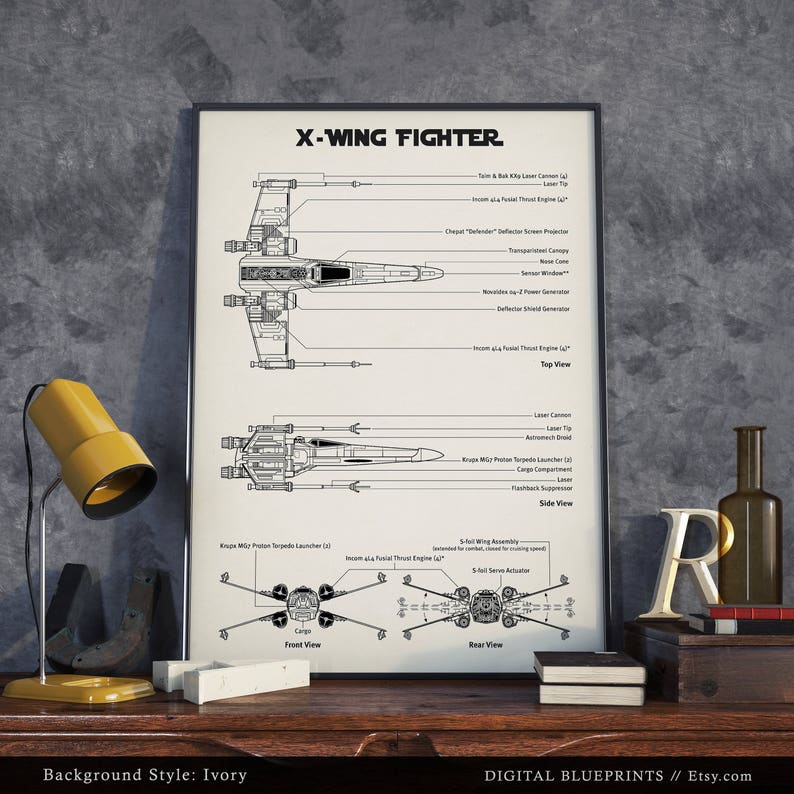 XWing Fighter Schematic Diagram Digital Download Blueprint Etsy