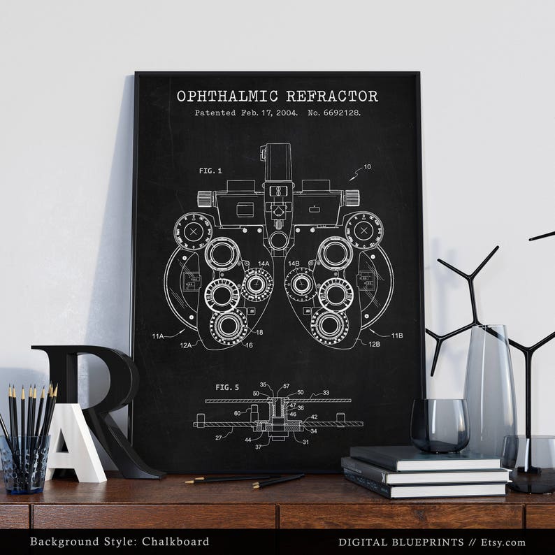 Ophthalmic Refractor Patent Print, Optometry Poster Print, Phoropter Art, Ophthalmology, Eye Clinic Decor, Optometrist Gift, Optician image 5