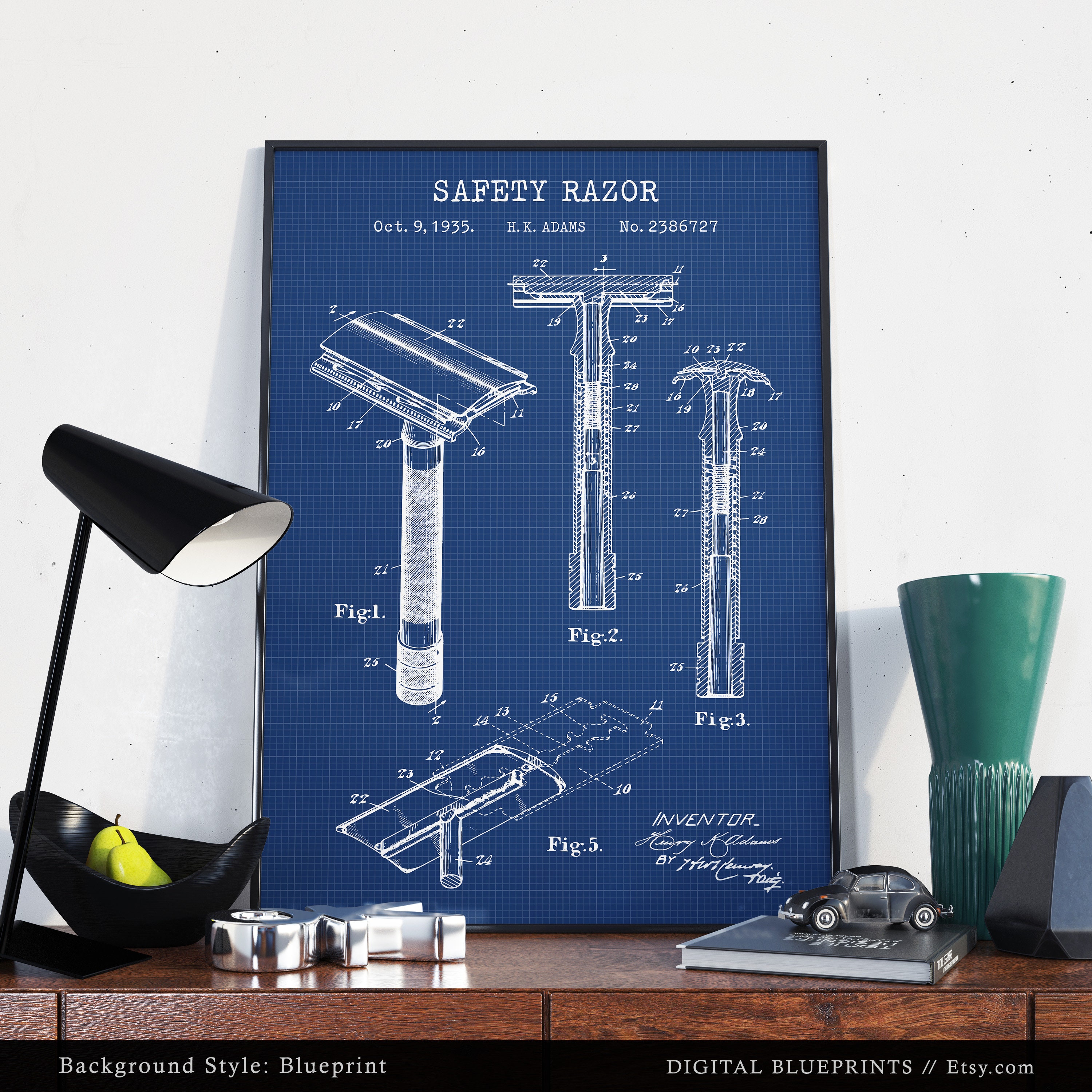 Safety Razor Patent Print, Gillette Razor Blueprint, Bathroom Prints ...