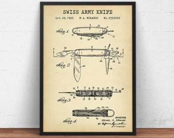 Navaja suiza, Impresión de patente de navaja de bolsillo, Plano de navaja plegable, Regalos de Boy Scout, Decoración de camping, Arte de pared de caza, Regalo para hombres
