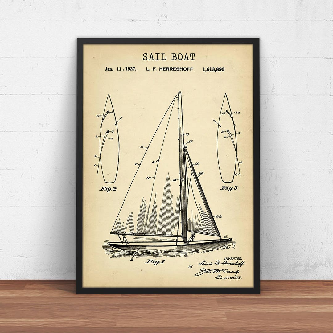 Sail Boat Patent Print, Nautical Decor, Boat Blueprint, Sailing Boating ...