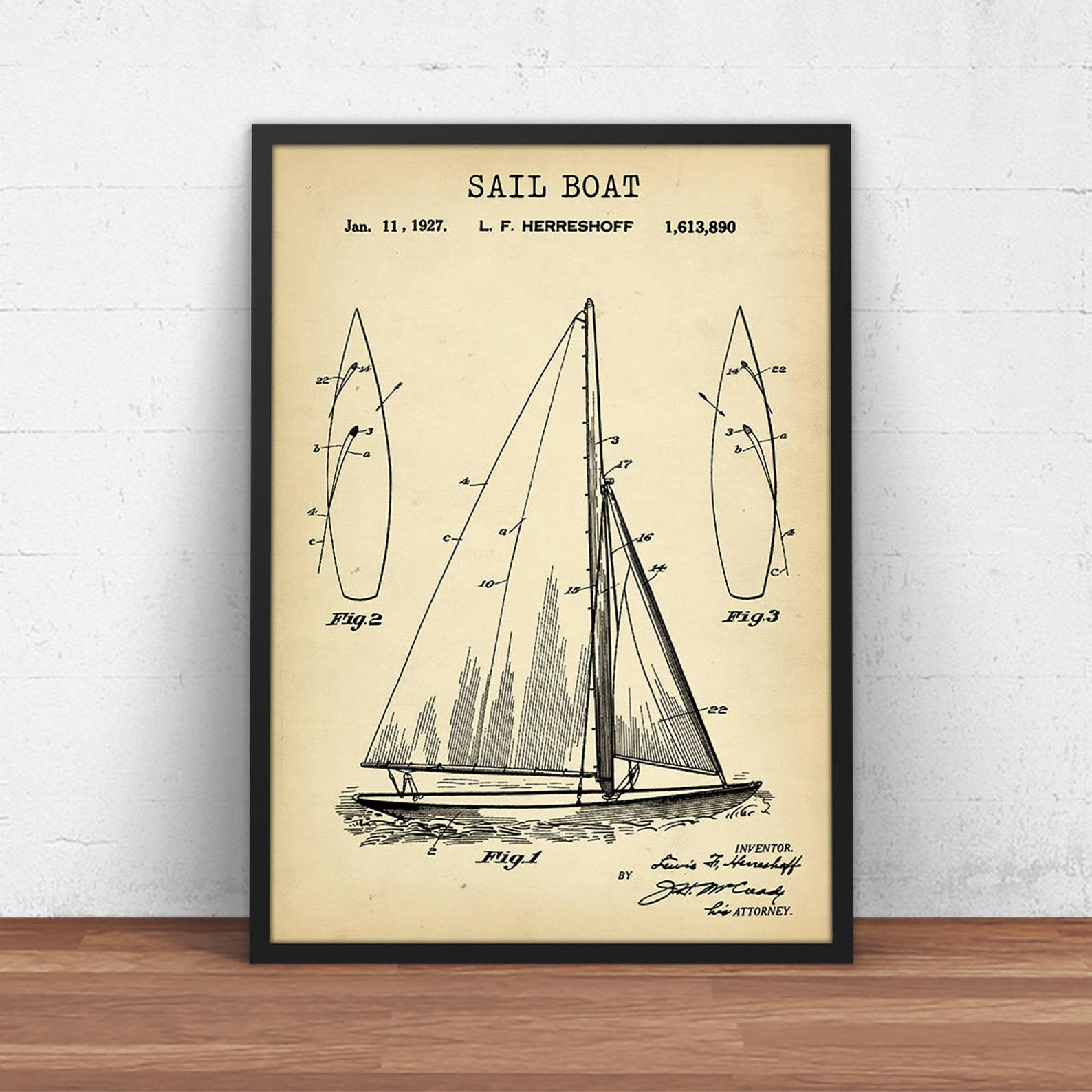 Sail Boat Patent Print, Nautical Decor, Boat Blueprint, Sailing Boating ...