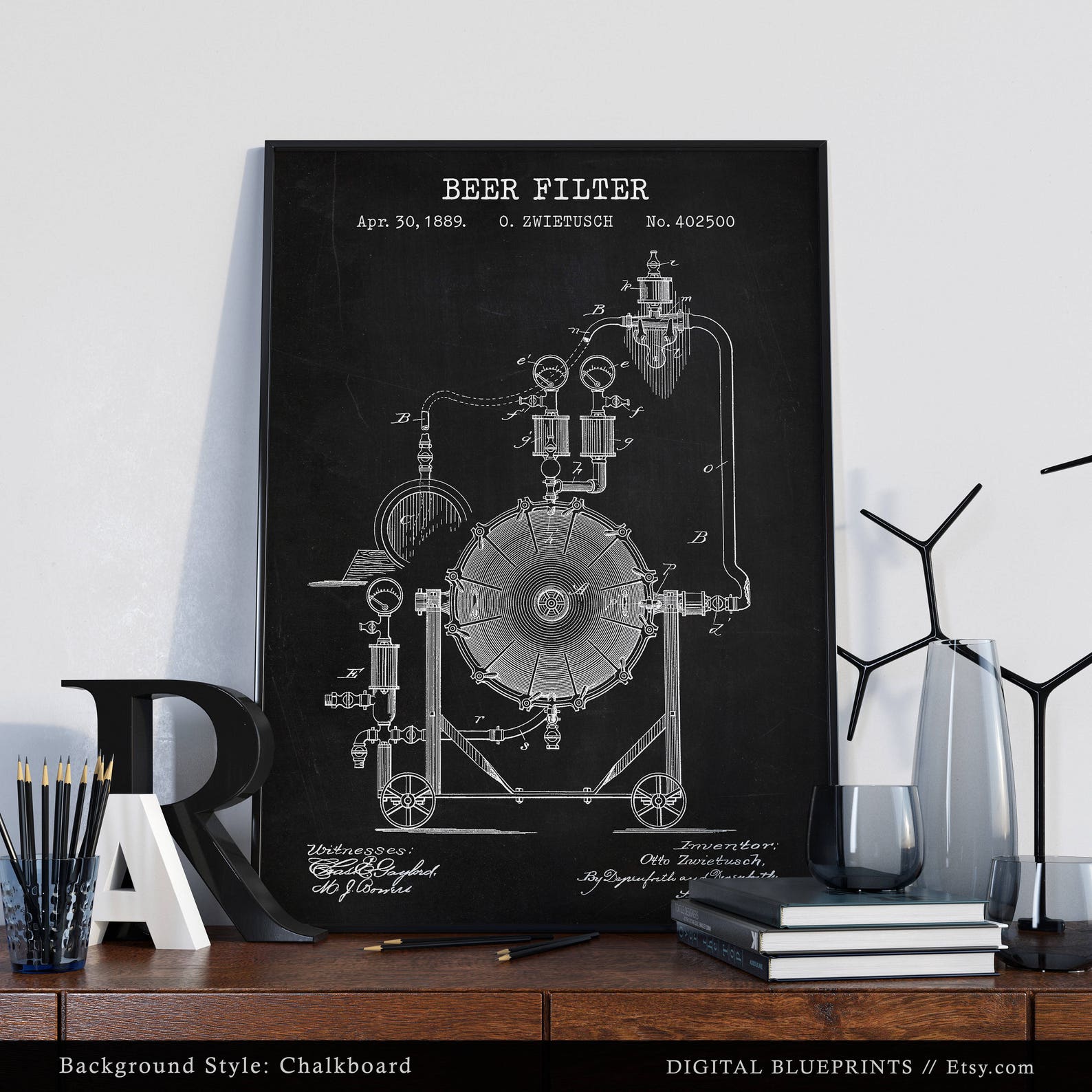 Brewery Decor Beer Gifts Beer Filter Blueprint Art Beer | Etsy