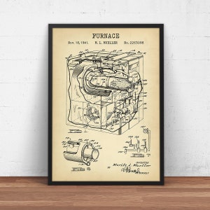 Furnace Patent Print, Industrial Decor, Gift For HVAC Technician, Furnace Blueprint, Heating & Cooling, Steampunk Wall Art, Vintage Poster