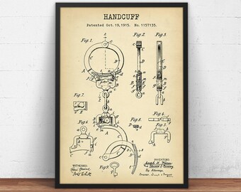 Handcuff Patent Print,  Office Decor, Hand Cuffs Poster, Cop, Police Officer Gift, Law Enforcement, Policeman Wall Art