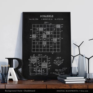 Scrabble Patent Print, Scrabble Board Game Blueprint, Game Room Decor ...