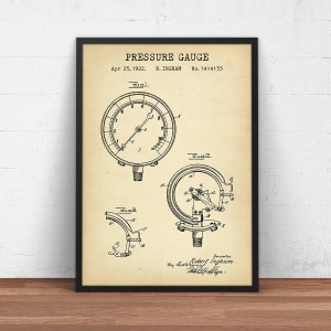 Pressure Gauge Patent Print - Pressure Indicator Blueprint - Analogue Air Pressure Gauge, Industrial Decor, Factory Wall Art, Physics Gifts