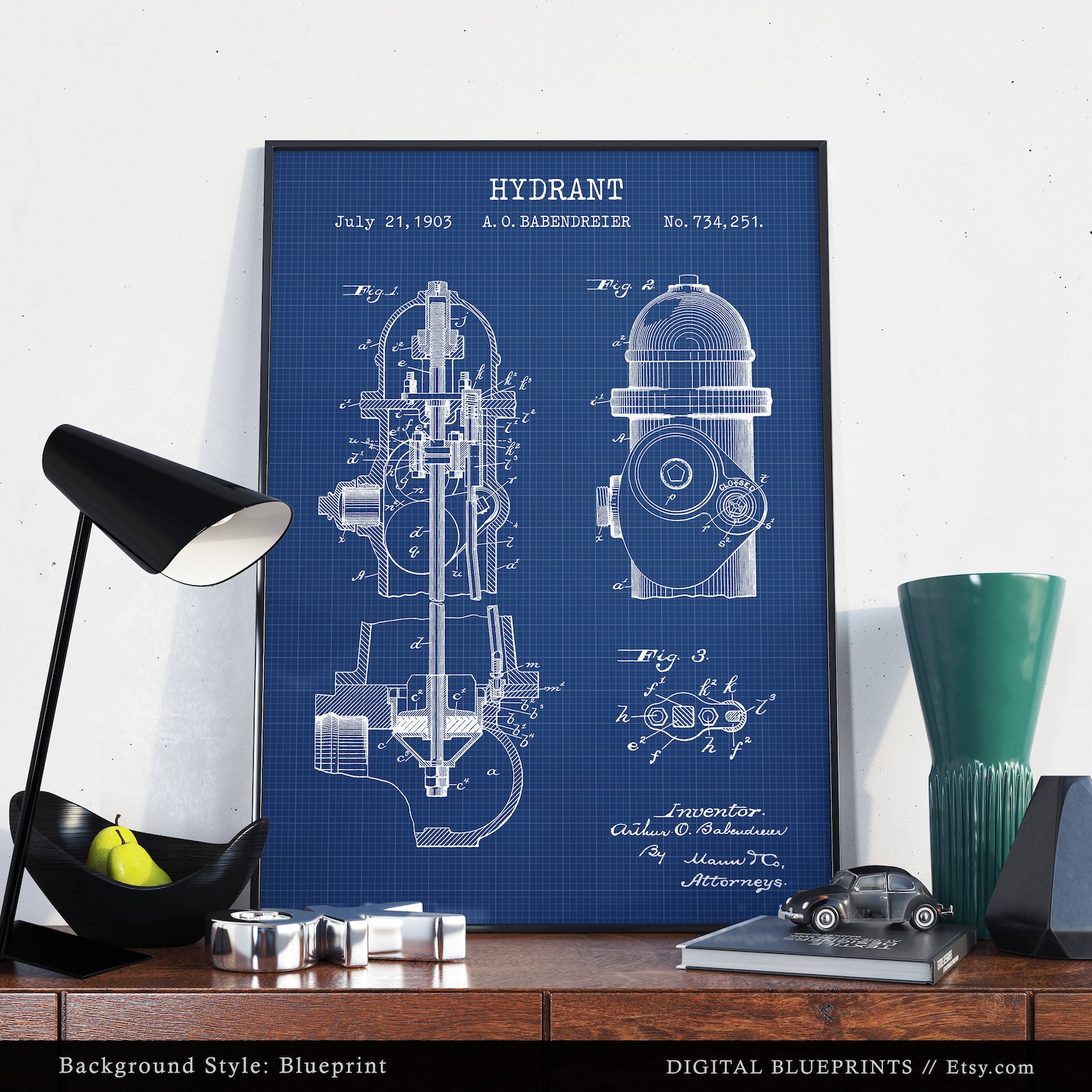 Fire Hydrant Patent Print Firefighter Printable Fireman Art My XXX